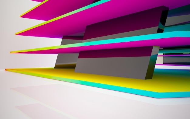 Abstract white and colored gradient  interior multilevel public space with window. 3D illustration