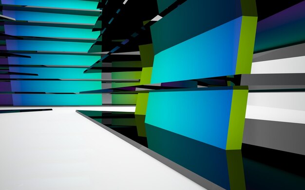 Abstract white and colored gradient interior multilevel public space with window. 3d illustration