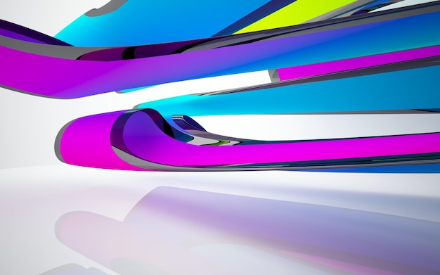 Abstract white and colored gradient parametric interior with window. 3d illustration and rendering