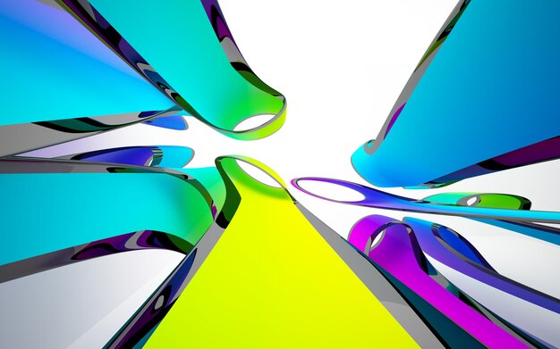 Abstract white and colored gradient parametric interior with window. 3D