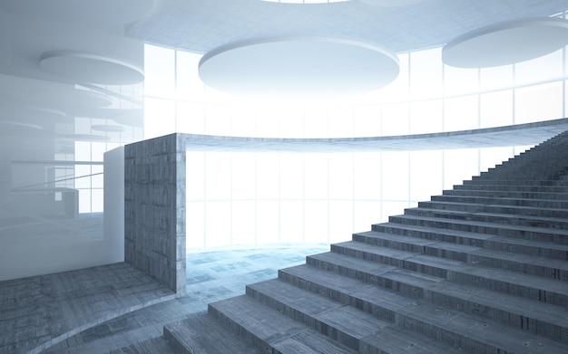 Abstract white and concrete interior multilevel public space with window. 3D illustration