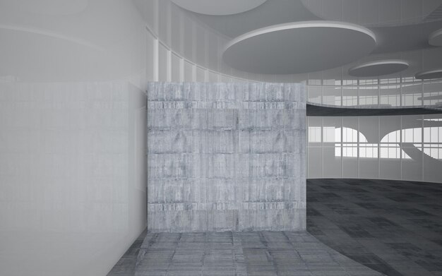 Abstract white and concrete interior multilevel public space with window. 3D illustration