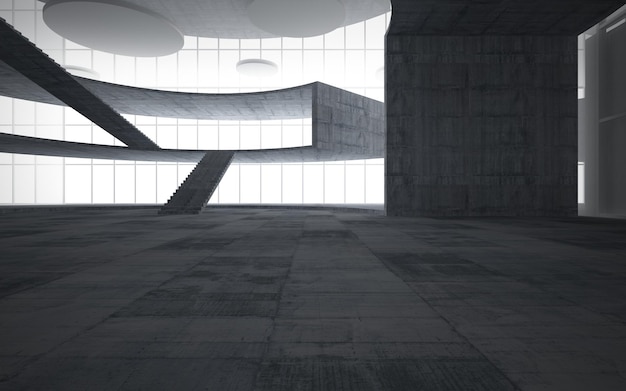 Abstract white and concrete interior multilevel public space with window. 3d illustration