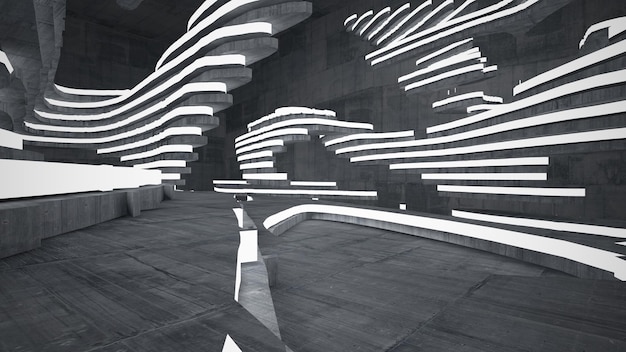 Abstract white and concrete parametric interior with window 3D illustration and rendering