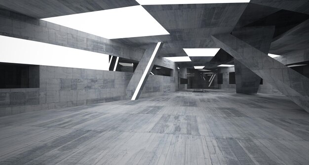 Abstract white and concrete parametric interior with window 3D illustration and rendering