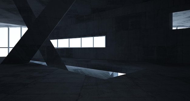 Abstract white and concrete parametric interior with window 3D illustration and rendering