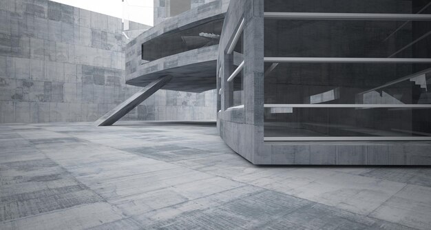 Abstract white and concrete parametric interior with window 3D illustration and rendering