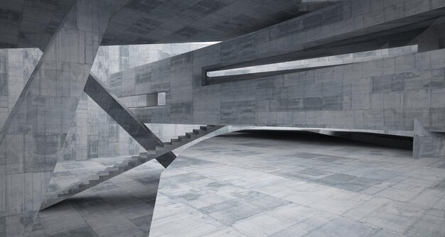 Abstract white and concrete parametric interior with window 3D illustration and rendering