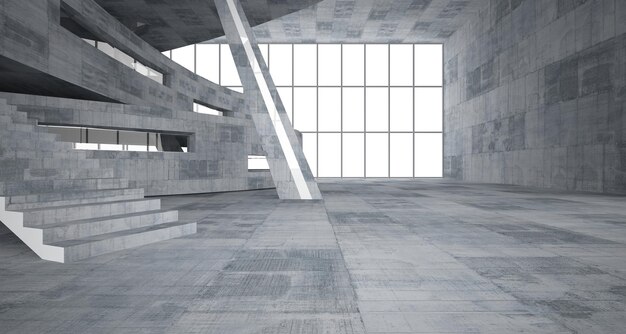 Abstract white and concrete parametric interior with window 3D illustration and rendering