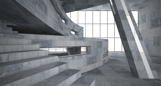 Abstract white and concrete parametric interior with window 3D illustration and rendering