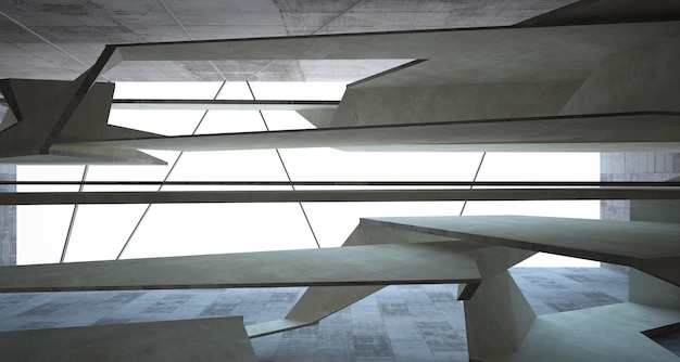 Abstract white and concrete parametric interior with window 3D illustration and rendering