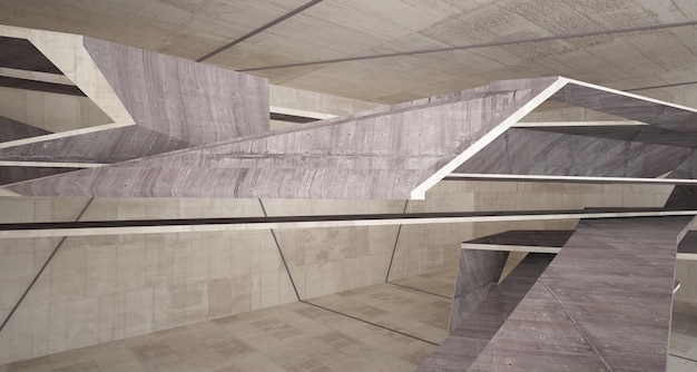 Abstract white and concrete parametric interior with window 3D illustration and rendering