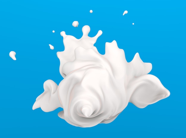 Abstract white creamy whirl splash liquid isolated on blue background 3d illustration