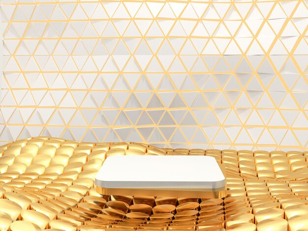 幾何学的な3D背景3Dレンダリングの抽象的な白と金色の豪華な製品の表示または表彰台