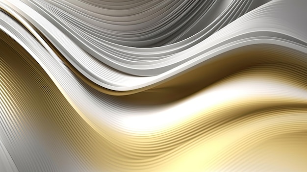 Abstract white and gold liquid wavy shapes futuristic 3d banner wallpaper background Generative AI