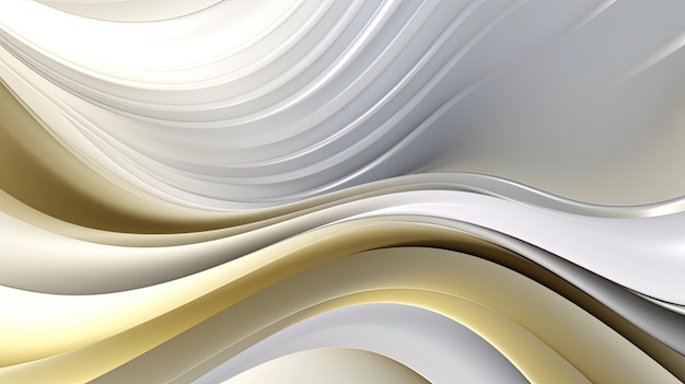 Abstract white and gold liquid wavy shapes futuristic 3d banner wallpaper background Generative AI