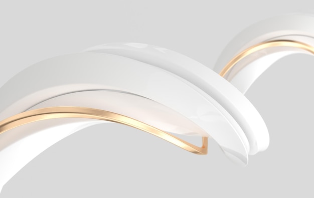 Abstract white and golden twisted geometric shapes lines Modern background 3d rendering