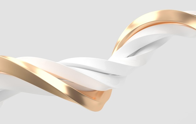 Abstract white and golden twisted lines. Modern background 3d rendering