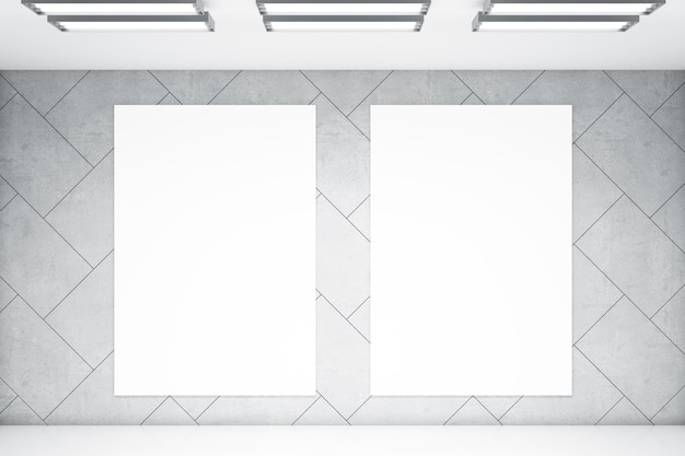 Abstract white grunge concrete interior with light and mock up\
poster on wall 3d rendering