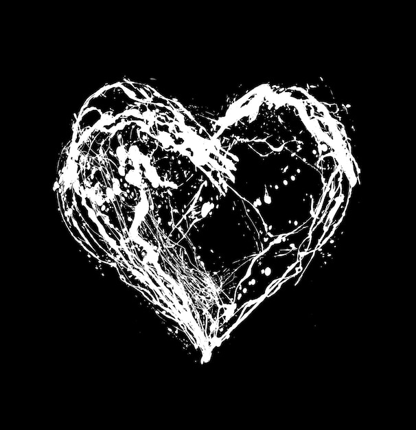 Premium Photo | Abstract white heart on black background. heart grunge  brush stroke symbol. hand drawn hearts.