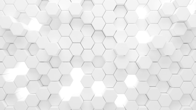 Abstract white hexagon shapes background,hexagon shape raised high and low,3d rendering