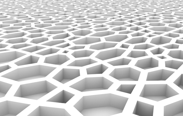 Abstract white honeycomb grid structure 3d illustrationrendering background texture