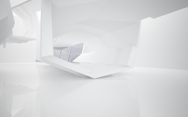未来の抽象的な白いインテリア。 3D イラストとレンダリング