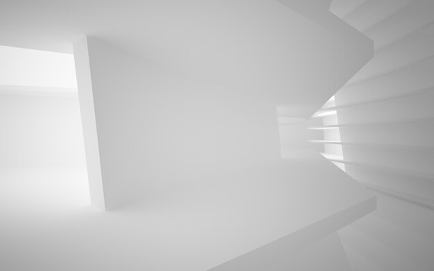 Abstract white interior of the future, with neon lighting. 3D illustration and rendering