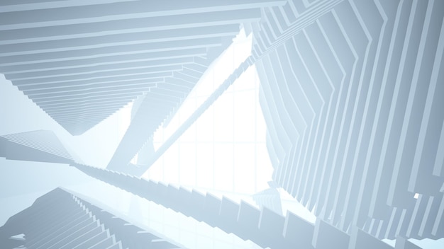 ネオン照明 3 D イラストとレンダリングで未来の抽象的な白いインテリア