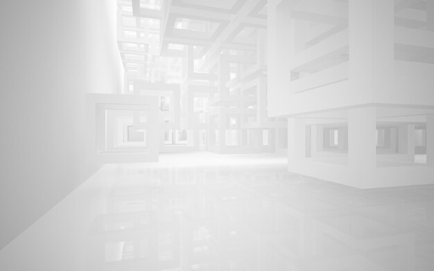 Abstract white interior highlights future architectural background 3d illustration