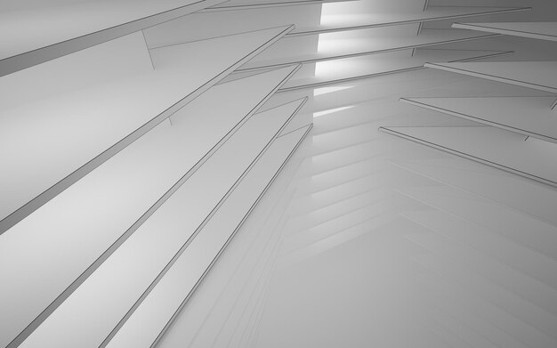 Абстрактный белый интерьер подчеркивает будущее. Рисование многоугольника. Архитектурный фон. 3D иллюстрации