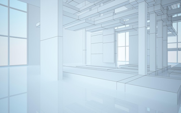 Абстрактный белый интерьер подчеркивает будущее Многоугольный рисунок Архитектурный фон 3D