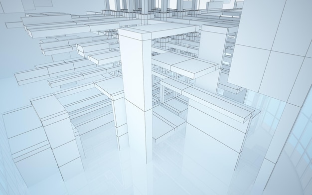 抽象的な白いインテリアは未来を強調します ポリゴンの描画 建築の背景 3D