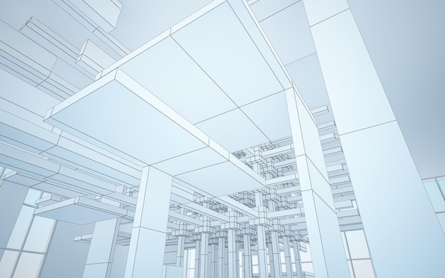 抽象的な白いインテリアは未来を強調します ポリゴンの描画 建築の背景 3D