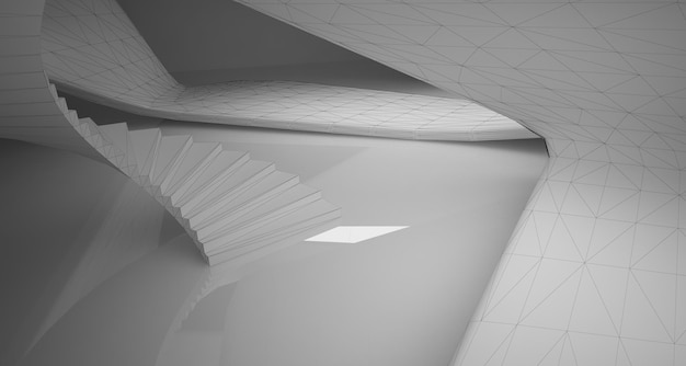 Abstract white interior highlights future Polygon drawing Architectural background 3D