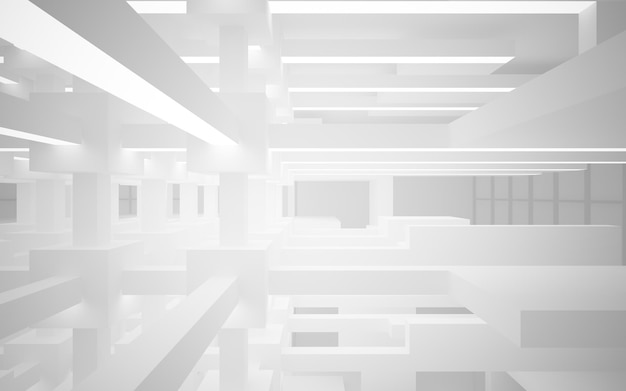 Abstract white interior multilevel public space with window 3D illustration and rendering
