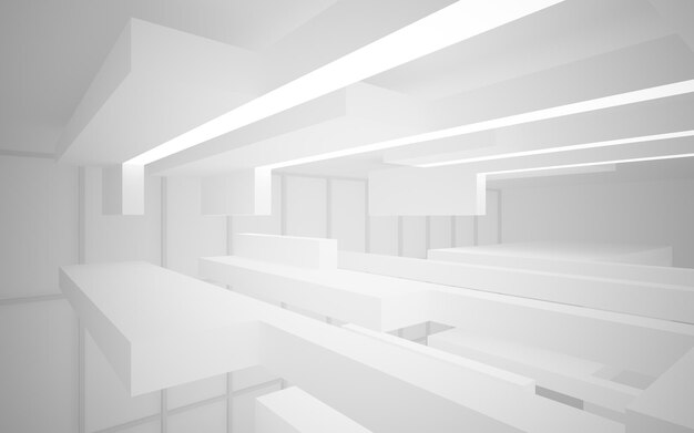 Abstract white interior multilevel public space with window 3D illustration and rendering