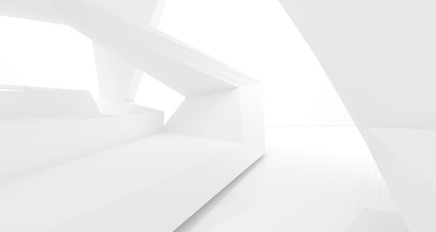 ウィンドウの 3 D イラストとレンダリングで抽象的な白いミニマルな建築インテリア