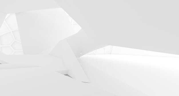 창 3D 그림 및 렌더링이 있는 추상 흰색 미니멀리즘 건축 인테리어
