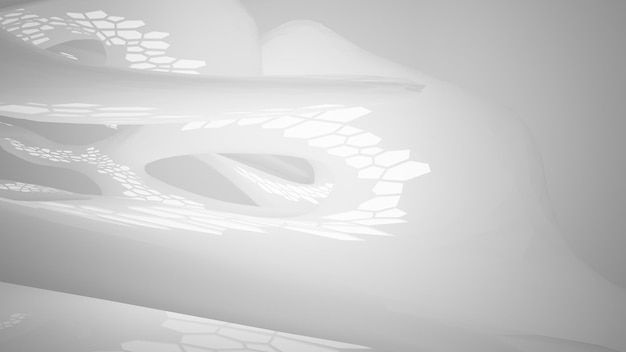 ウィンドウの 3 D イラストとレンダリングを使用した抽象的な白いパラメトリック インテリア