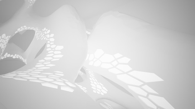 Abstract white parametric interior with window 3D illustration and rendering