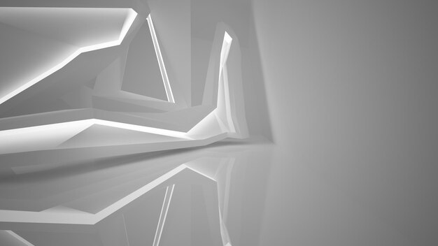 Abstract white parametric interior with window 3D illustration and rendering