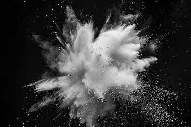 Photo abstract white powder explosion on black background black background