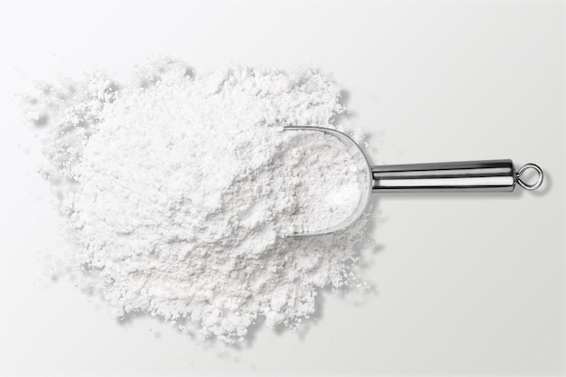 Abstract white powder in steel spoon