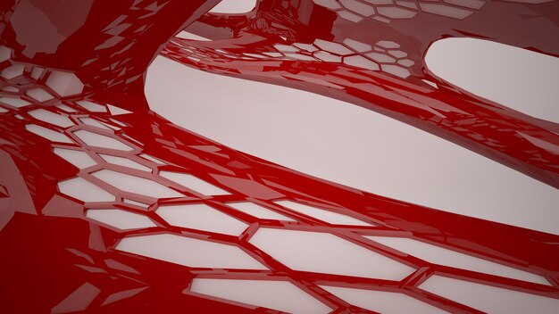Abstract white and red parametric interior with window 3d illustration and rendering