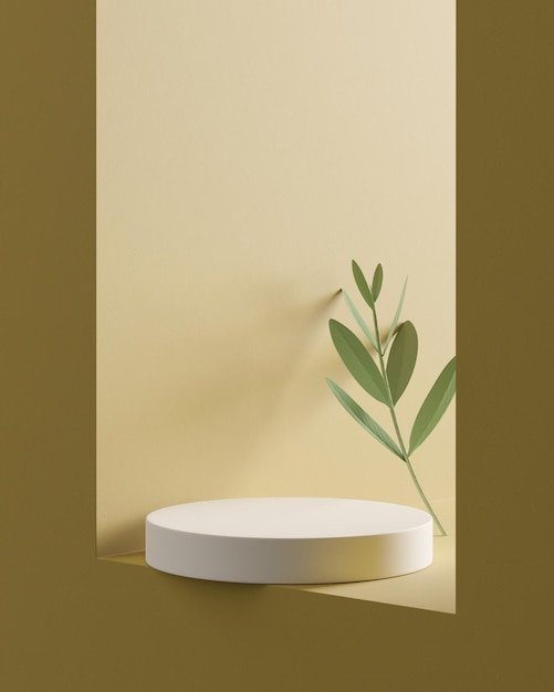 Photo abstract white round corner pedestal podium with cloud in yellow window product display podium