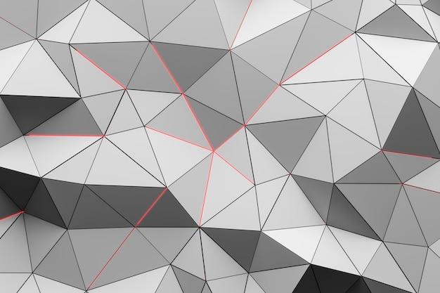 Foto sfondo astratto triangoli bianchi con bordi rossi e neri. concetto di creatività e arte. rappresentazione 3d