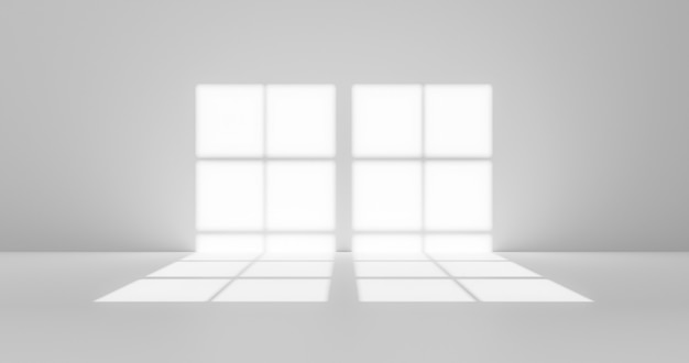 Abstract window overlay shadow sunlight design and white wall on empty gray room background blurred surface with light effect or presentation wallpaper nature summer backdrop. 3D rendering.