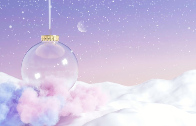 Abstract winter christmas background with empty crystal snow ball