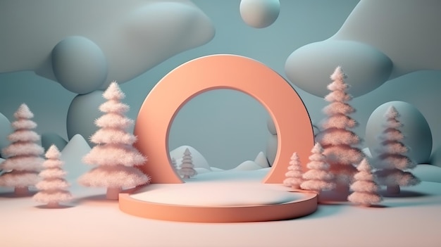 Abstract winter Christmas landscape scene background with product stand Generative Ai